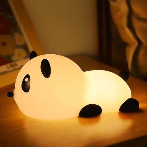 SALUOKE Nachtlampe Kinder, Panda Nachtlicht Kinder, 7 Farben Stilllicht Dimmbar mit Timer, Touch-Steuerung Silikon Nachtlicht Baby, USB-Aufladbar Led Nachtlampe Akku, Cute Nachtlicht Kinderzimmer Deko von SALUOKE