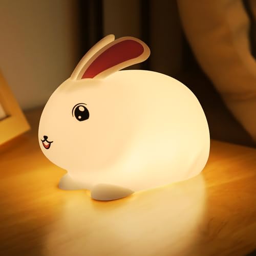 SALUOKE Kaninchen Nachtlicht Kinder, Kawaii Hase Nachtlicht Baby, 7 Farben Led Nachtlicht Dimmbar mit Timer, Bunny Nachtlicht Lampe, Nachtlicht Baby Stilllicht, Nachtlicht Kinderzimmer Deko Geschenk von SALUOKE