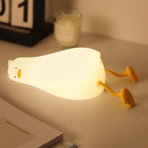 SALUOKE Nachtlicht Kinder, Liegende Ente Lampe, 3 Lichtmodi Stilllicht Baby Dimmbar mit Timer, Touch-Steuerung Silikon Enten Lampe, USB-Aufladbar Kinder Nachtlicht, Kawaii Nachtlicht Kinderzimmer Deko von SALUOKE