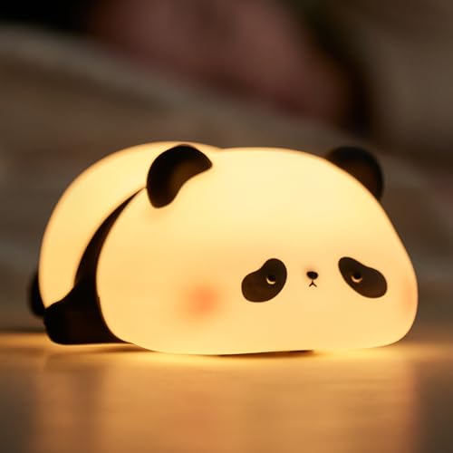 SALUOKE Nachtlicht Kinder, Panda Nachtlampe Kinder, 3 Lichtmodi Stilllicht Dimmbar mit Timer, Touch-Steuerung Silikon Nachtlicht Baby, USB-Aufladbar Panda Lampe, Cute Nachtlicht Kinderzimmer Deko von SALUOKE