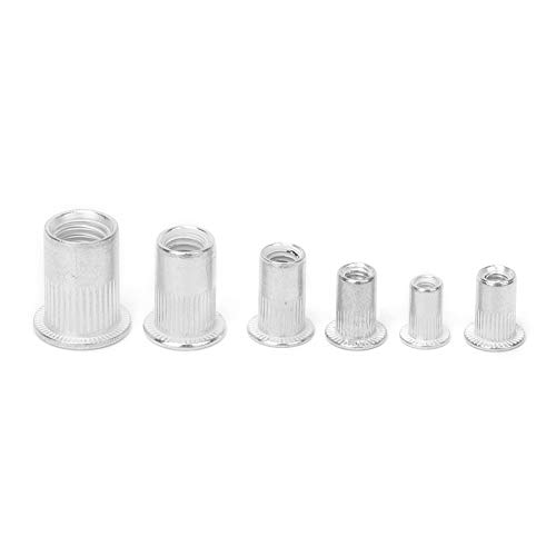 Nietmuttern-Set, 150 Stück M3 M-4 M5 M6 M8 Aluminium-Nietmuttern-Set Gewindemuttern-Set Flachkopf-Nietmuttern-Sortiment-Kit Hardware-Befestigungselemente, zum Stanzen und Bohren von SALUTUYA
