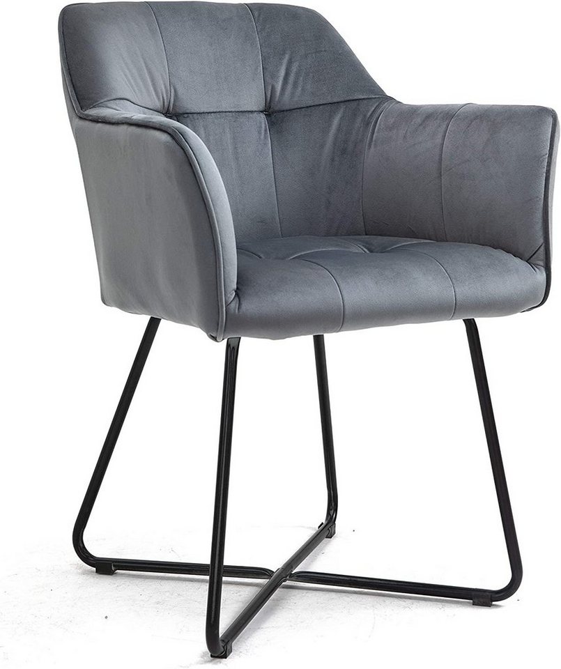 SAM® Armlehnstuhl Kirin, Esszimmerstuhl mit Samtbezug und Absteppungen, schwarze Metallfüße von SAM®