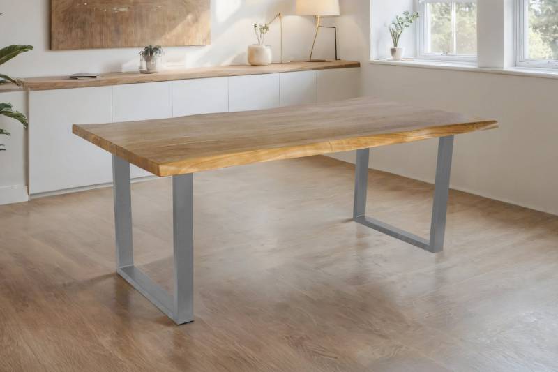 SAM® Baumkantentisch Cali, massives Akazienholz, Baumkante, Metallgestell U-Form, bis 3m von SAM®