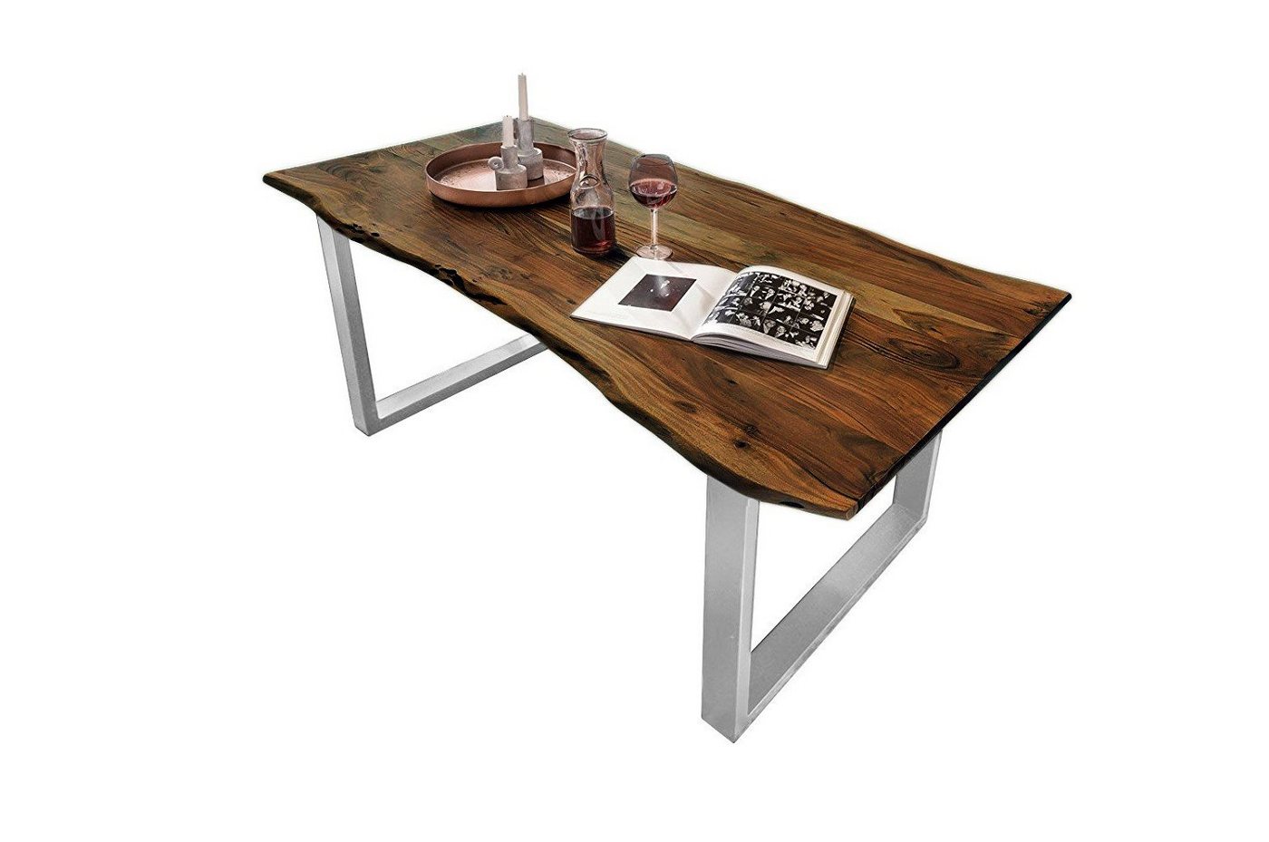 SAM® Baumkantentisch Kapalua (1 Tisch und Gestell), massives Akazienholz, natürliche Baumkante, Metallgestell U-Form von SAM®