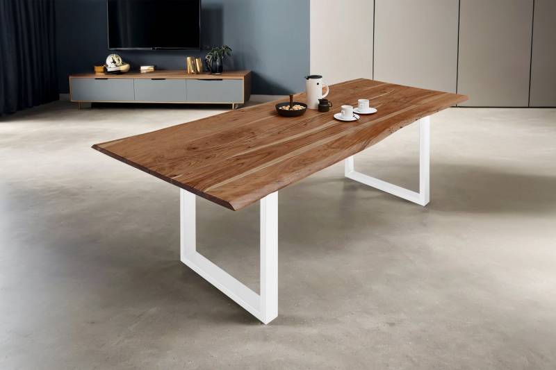 SAM® Baumkantentisch Lucy, Akazienholz, echte Baumkante, Metallgestell U-Form, bis 3,20 Meter von SAM®