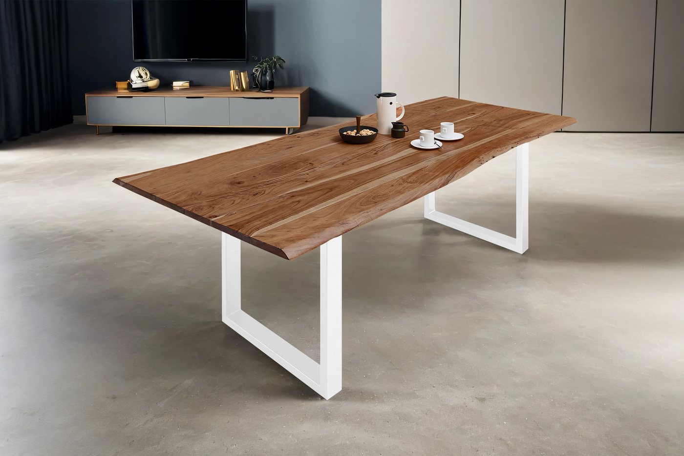 SAM® Baumkantentisch Lucy, Akazienholz, echte Baumkante, Metallgestell U-Form, bis 3,20 Meter von SAM®