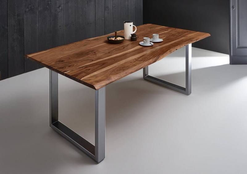 SAM® Baumkantentisch Lucy, Akazienholz, echte Baumkante, Metallgestell U-Form, bis 3,20 Meter von SAM®