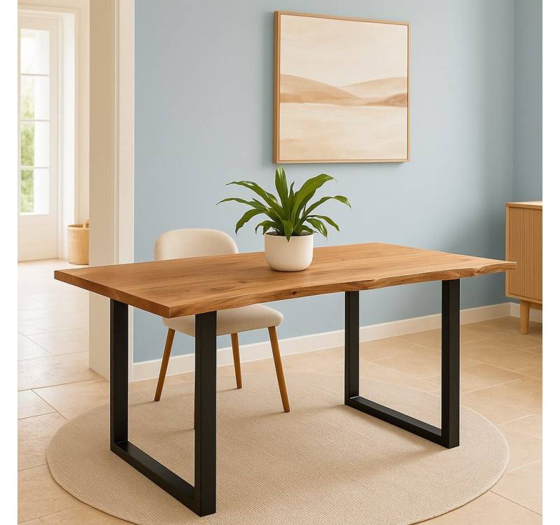 SAM® Baumkantentisch Monti, massives Akazienholz, Baumkante, Metallgestell U-Form schwarz von SAM®