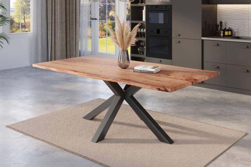 SAM® Baumkantentisch Nicki, massives Akazienholz, Baumkante, Metallgestell Spider-Form, bis 3m von SAM®