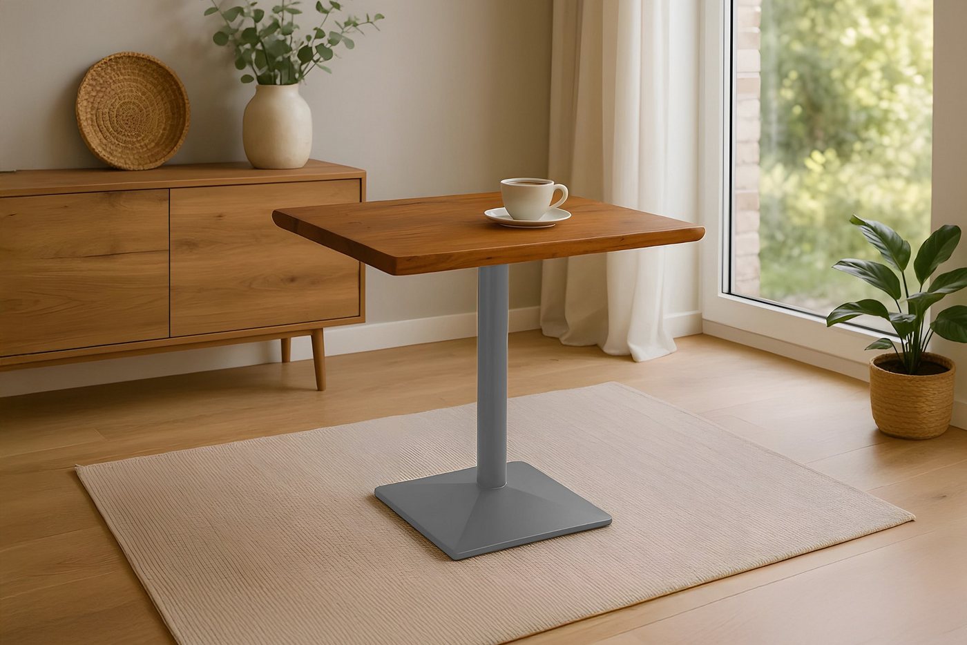 SAM® Bistrotisch Ingmar, massives Akazien- oder Mangoholz, Baumkante, Säulengestell aus Metall von SAM®