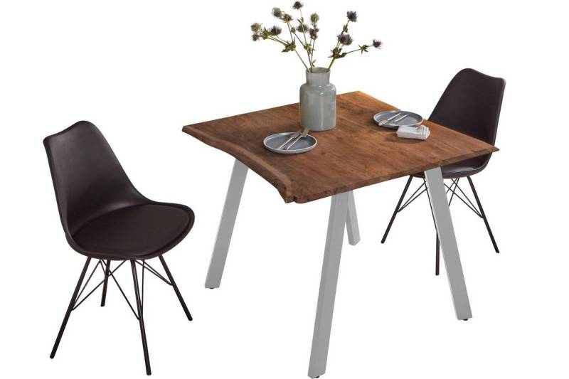 SAM® Essgruppe Gadwal, Akazienholz, Baumkante, nussbaum, Metallgestell und 2 Stühle von SAM®
