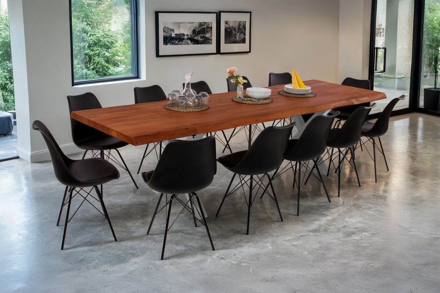 SAM® Essgruppe HenrikX, Baumkante, massives Akazienholz, mit 2 Ansteckplatten und Stühlen von SAM®