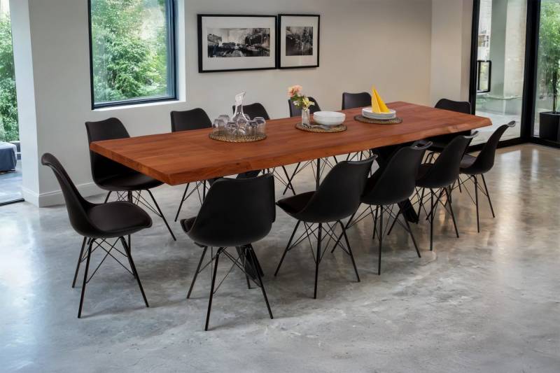 SAM® Essgruppe HenrikX, Baumkante, massives Akazienholz, mit 2 Ansteckplatten und Stühlen von SAM®