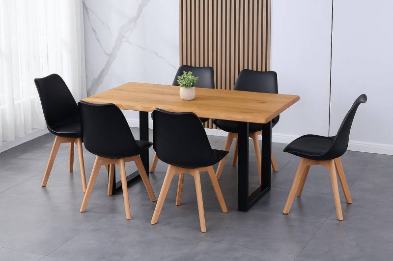 SAM® Essgruppe Loveli, Holz-Optik, Eiche oder Nuss, Metallgestell U-Form schwarz und Stühle von SAM®