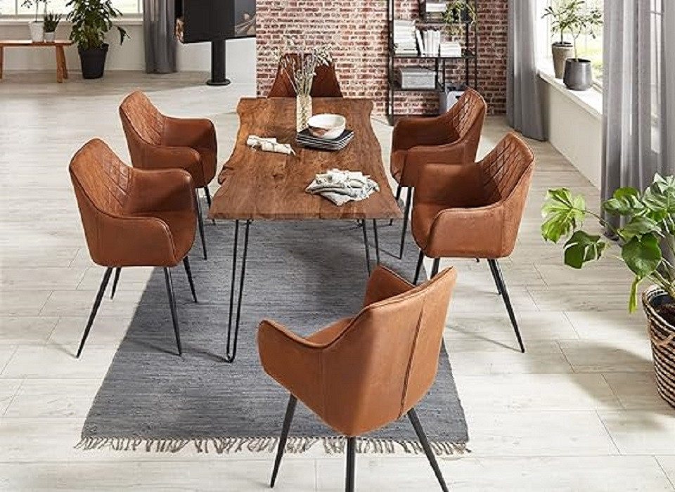 SAM® Essgruppe Nara, Akazienholz, nussbaumfarben, Baumkante, Metallgestell und 6 Stühle von SAM®