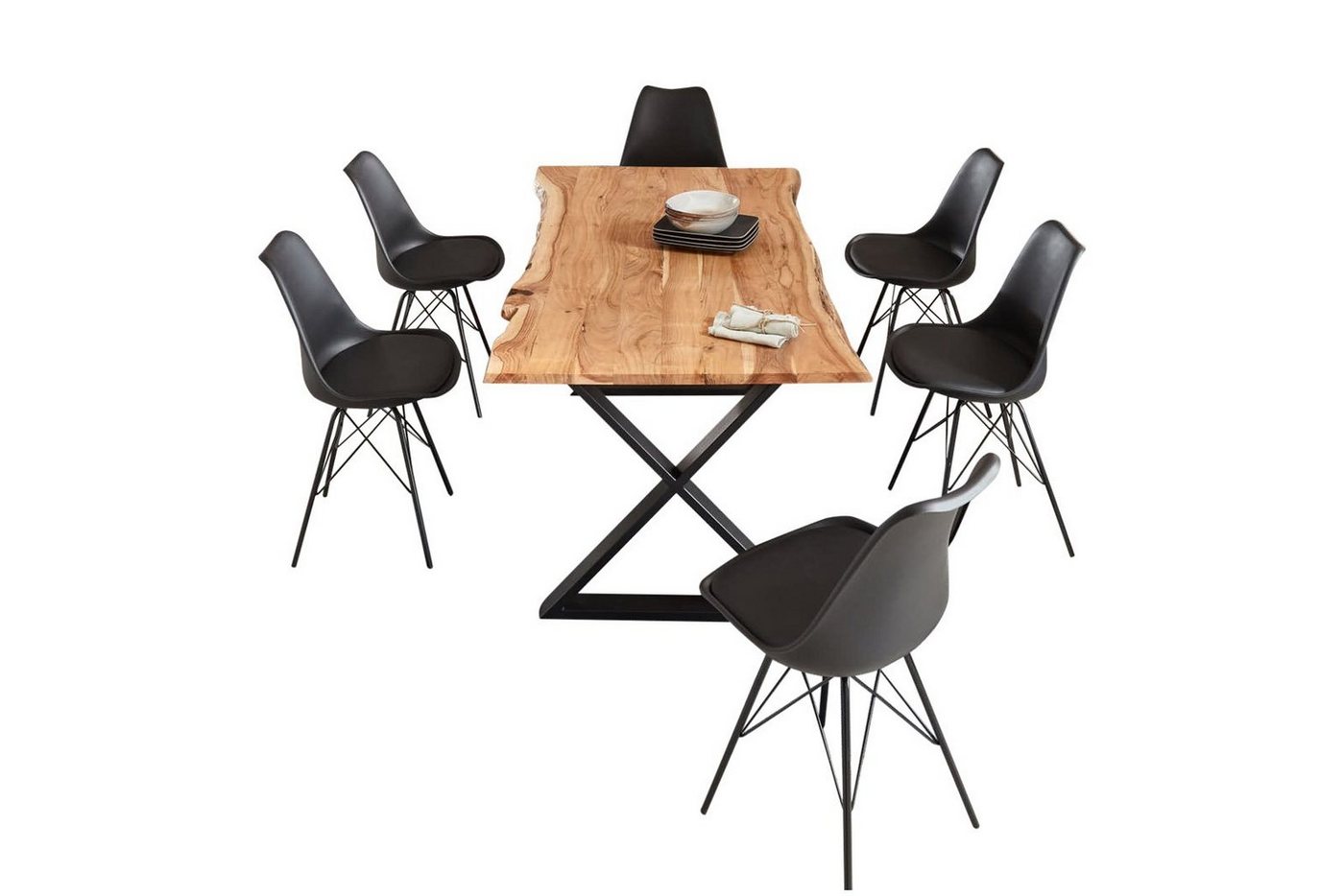 SAM® Essgruppe Rubina, massives Akazienholz, Baumkante, in naturfarben und mit 6 Stühlen von SAM®