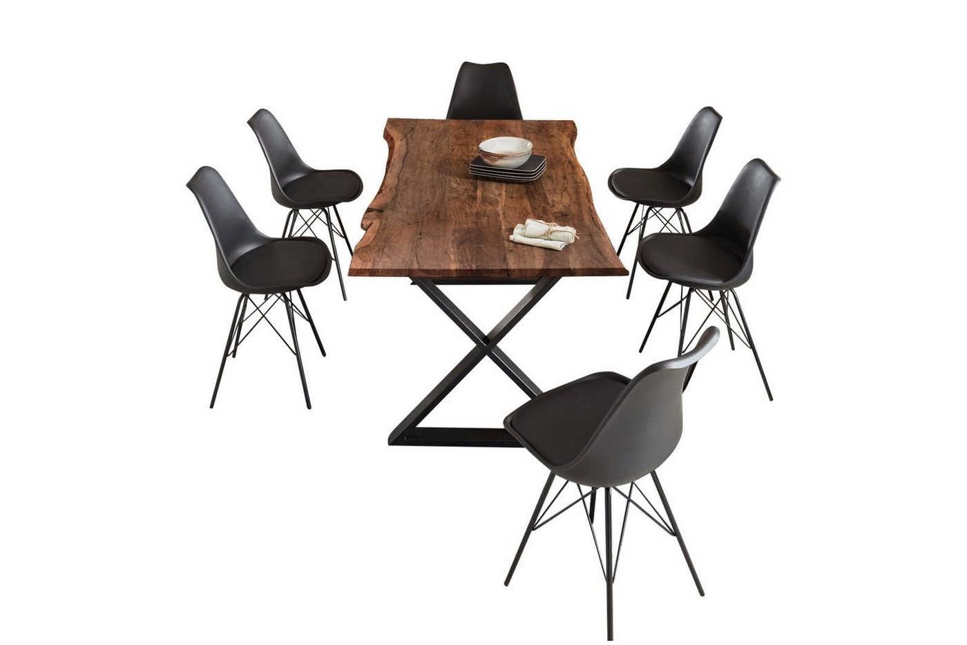SAM® Essgruppe Rubina, massives Akazienholz, Baumkante, in nussbaumfarben und mit 6 Stühlen von SAM®