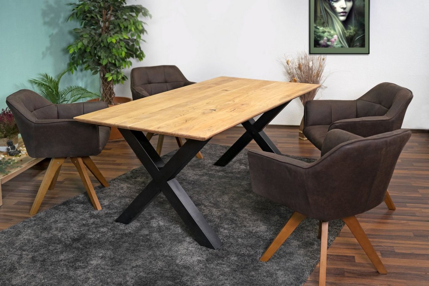 SAM® Essgruppe Zermatt, Akazienholz, naturfarben, gerade Kante, Metallgestell und 4 Stühle von SAM®
