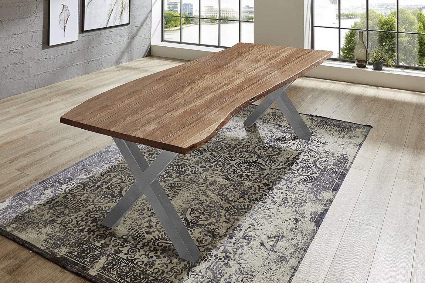 SAM® Esstisch Argos, Akazienholz, echte Baumkante, Metallgestell X-Form, bis 3 Meter von SAM®