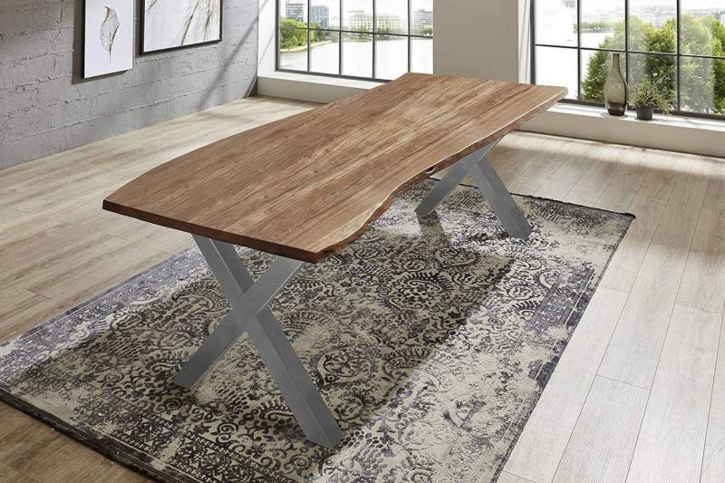SAM® Esstisch Argos, Akazienholz, echte Baumkante, Metallgestell X-Form, bis 3 Meter von SAM®
