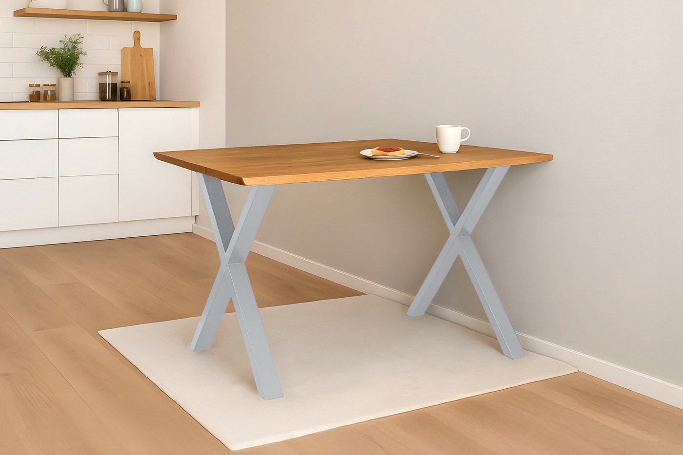SAM® Esstisch Cati, massives Eichenholz, Baumkante, Metallgestell X-Form von SAM®