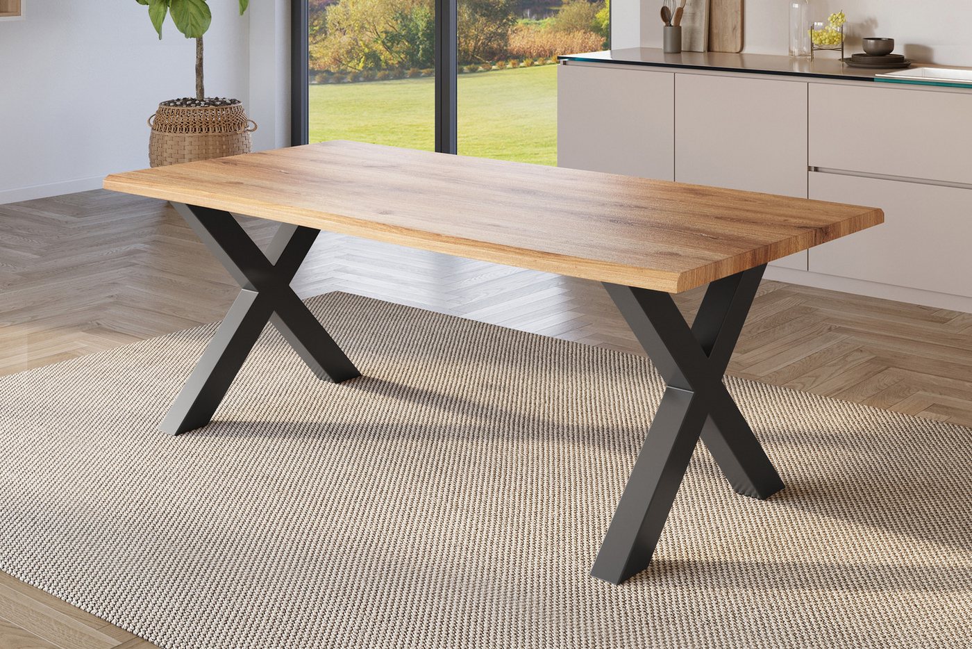 SAM® Esstisch Juliane, Holz Wildeiche-Optik, verschiedene Metallgestelle, Baumkante von SAM®