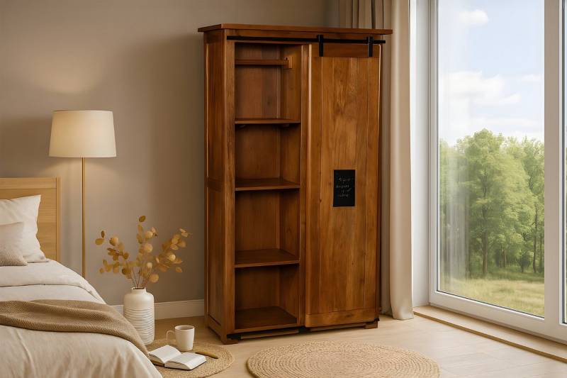 SAM® Kleiderschrank Gia massives Akazienholz, mit Ablagefläche, Schubladen, Metallschiene von SAM®