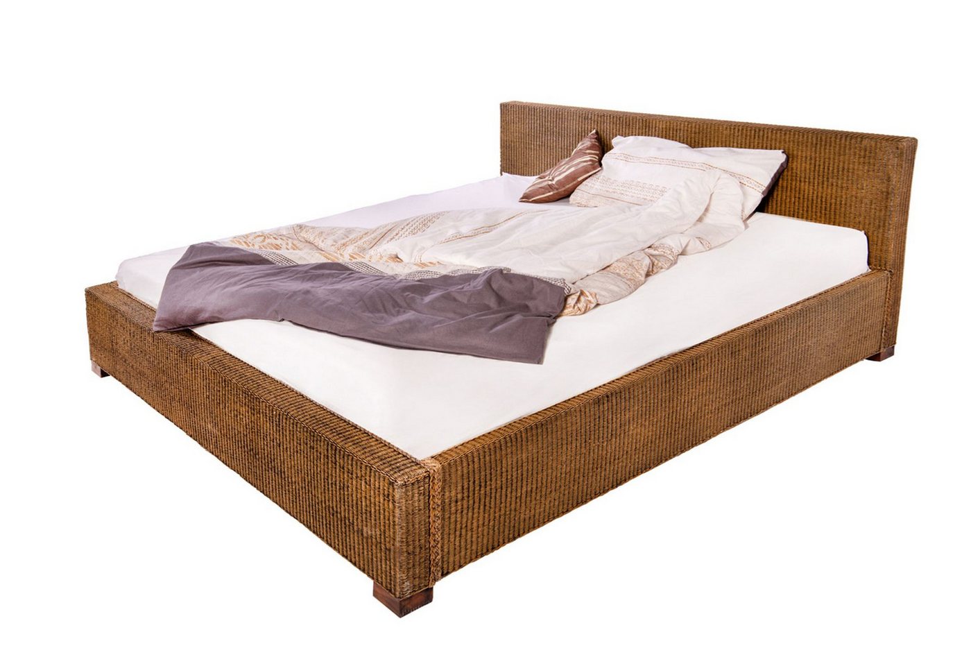 SAM® Massivholzbett Ariana, Doppelbett aus geflochtenem Loom, sehr robust, Handfertigung von SAM®