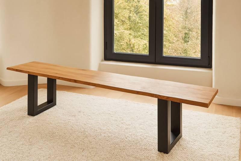 SAM® Sitzbank Enrica, Wildeiche, Baumkante, Metallgestell U-Form, verschiedene Größen von SAM®