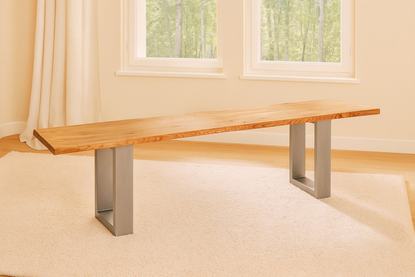 SAM® Sitzbank Enrica, Wildeiche, Baumkante, Metallgestell U-Form, verschiedene Größen von SAM®