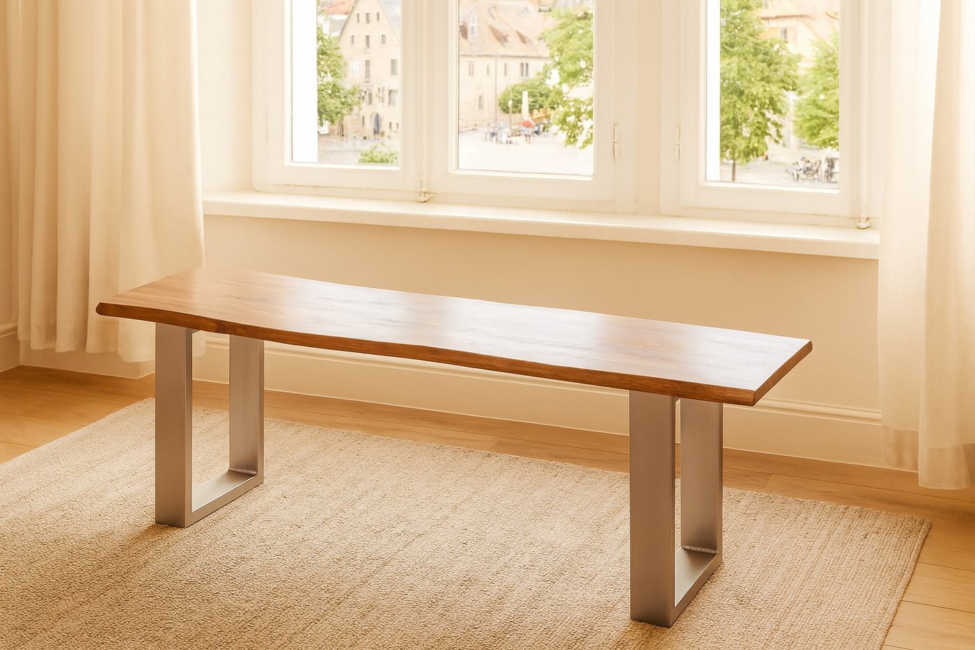SAM® Sitzbank Samuel, Akazie, Baumkante, Metallgestell U-Form, verschiedene Größen von SAM®
