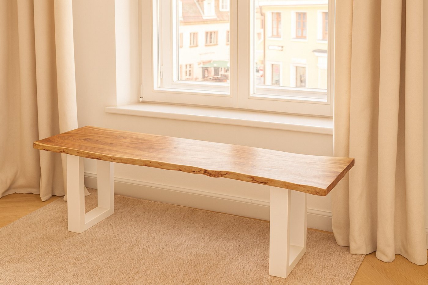 SAM® Sitzbank Samuel, Akazie, Baumkante, Metallgestell U-Form, verschiedene Größen von SAM®