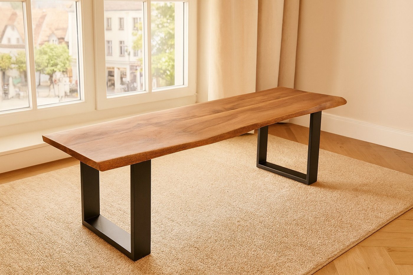 SAM® Sitzbank Samuel, Akazie, Baumkante, Metallgestell U-Form, verschiedene Größen von SAM®