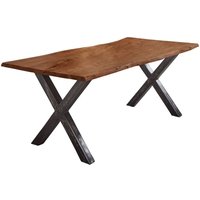 Esstisch Baumkante Akazie nussbaumfarben 200 x 100 cm Vintage X-Gestell schwarz FREDERIK von SAM OUTILLAGE