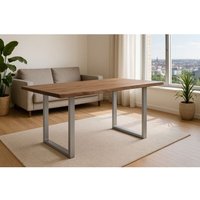Esstisch Baumkante massiv Akazie stonefarben 220 x 100 cm silber LAURINA von SAM OUTILLAGE