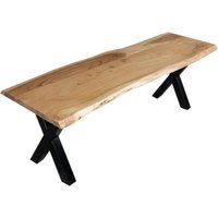 Sitzbank Baumkante 140 cm natur massiv Akazie X-Gestell schwarz von SAM OUTILLAGE