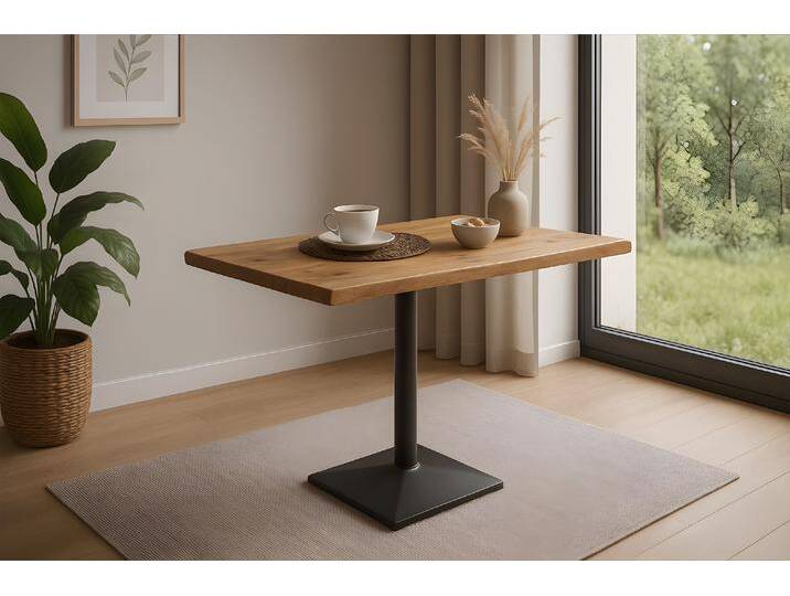 Bistrotisch Baumkante massiv 80 x 60 cm Mango rough schwarz Säulengestell INES von SAM-Stil-Art-Möbel