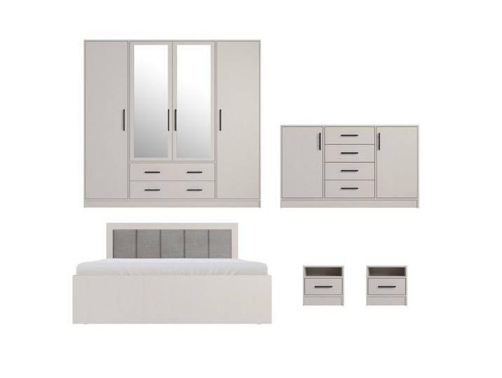 Deine Möbel 24 Schlafzimmer-Set SAM A Schlafzimmer, (Schrank SRL1 Kommode SRK1 Bett SR6 Nachttisch SR7, 5-tlg., Eiche Artisan Weiß Matt Sonoma Anthrazit Cashmere), inkl. Kleiderschrank 4-türig Kommode 2x Nachttisch Doppelbett 160x200, beige von SAM-Stil-Art-Möbel