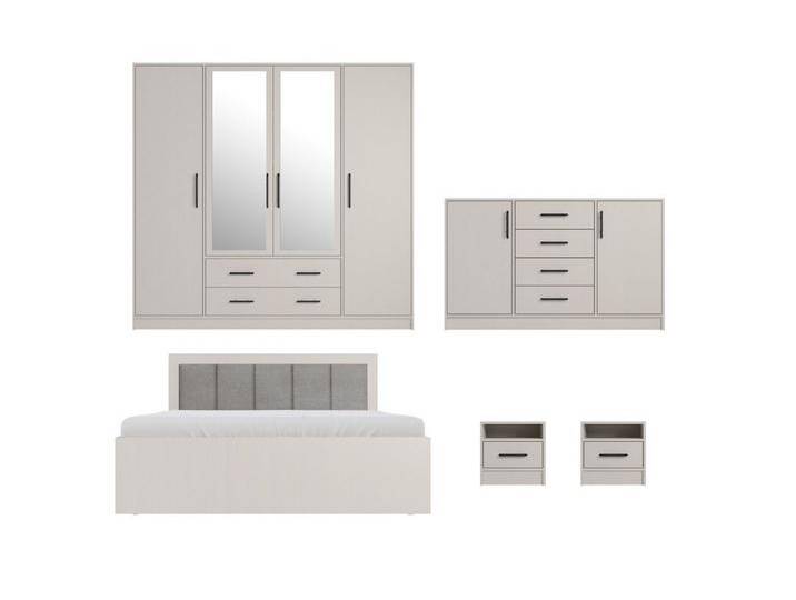 Deine Möbel 24 Schlafzimmer-Set SAM A Schlafzimmer, (Schrank SRL1 Kommode SRK1 Bett SR6 Nachttisch SR7, 5-tlg., Eiche Artisan Weiß Matt Sonoma Anthrazit Cashmere), inkl. Kleiderschrank 4-türig Kommode 2x Nachttisch Doppelbett 160x200, beige von SAM-Stil-Art-Möbel