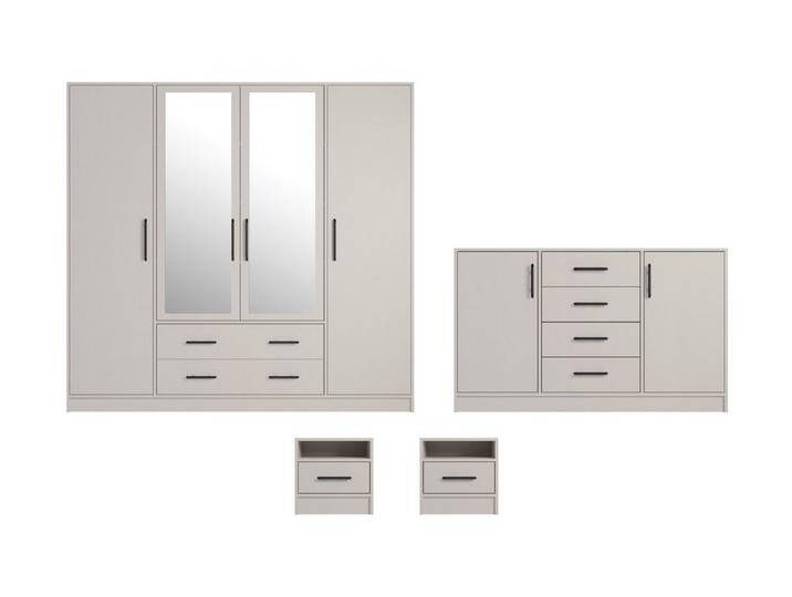 Deine Möbel 24 Schlafzimmer-Set SAM B Schlafzimmer, (Schrank SRL1 Kommode SRK1 Nachttisch SR7, 4-tlg., Eiche Artisan Weiß Matt Sonoma Anthrazit Cashmere), inkl. Kleiderschrank 4-türig Kommode 2x Nachttisch von SAM-Stil-Art-Möbel