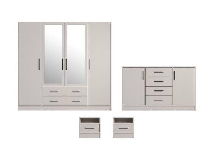 Deine Möbel 24 Schlafzimmer-Set SAM B Schlafzimmer, (Schrank SRL1 Kommode SRK1 Nachttisch SR7, 4-tlg., Eiche Artisan Weiß Matt Sonoma Anthrazit Cashmere), inkl. Kleiderschrank 4-türig Kommode 2x Nachttisch von SAM-Stil-Art-Möbel