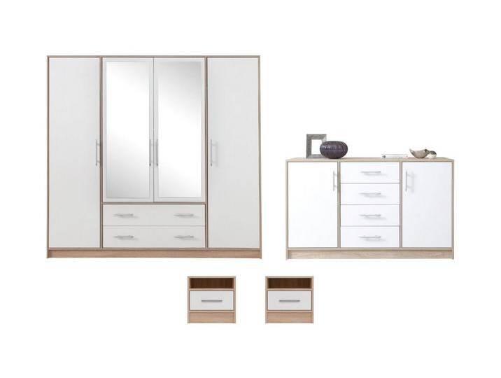 Deine Möbel 24 Schlafzimmer-Set SAM B Schlafzimmer, (Schrank SRL1 Kommode SRK1 Nachttisch SR7, 4-tlg., Eiche Artisan Weiß Matt Sonoma Anthrazit Cashmere), inkl. Kleiderschrank 4-türig Kommode 2x Nachttisch von SAM-Stil-Art-Möbel