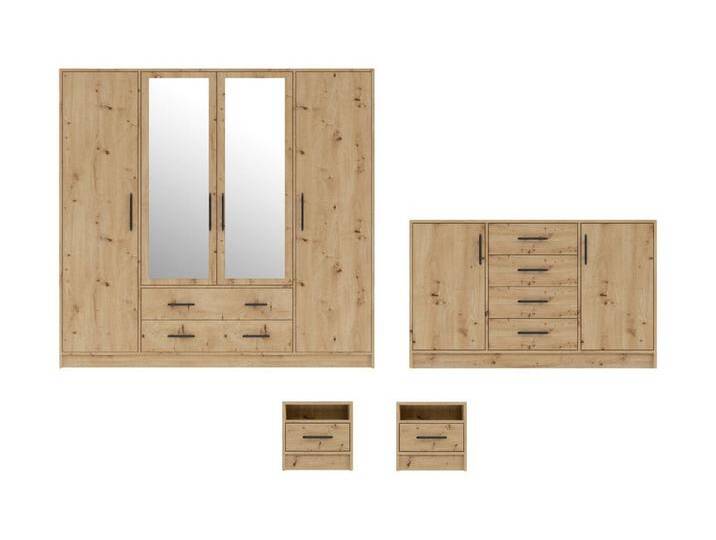 Deine Möbel 24 Schlafzimmer-Set SAM B Schlafzimmer, (Schrank SRL1 Kommode SRK1 Nachttisch SR7, 4-tlg., Eiche Artisan Weiß Matt Sonoma Anthrazit Cashmere), inkl. Kleiderschrank 4-türig Kommode 2x Nachttisch von SAM-Stil-Art-Möbel