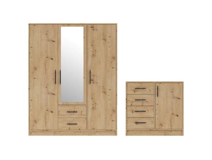 Deine Möbel 24 Schlafzimmer-Set SAM C Flur Schlafzimmer, (Set, 2-tlg., Eiche Artisan Weiß Matt Sonoma Anthrazit Cashmere), inkl. Kleiderschrank SRL2 3-türig 150 cm mit Spiegel Kommode SRK2 von SAM-Stil-Art-Möbel