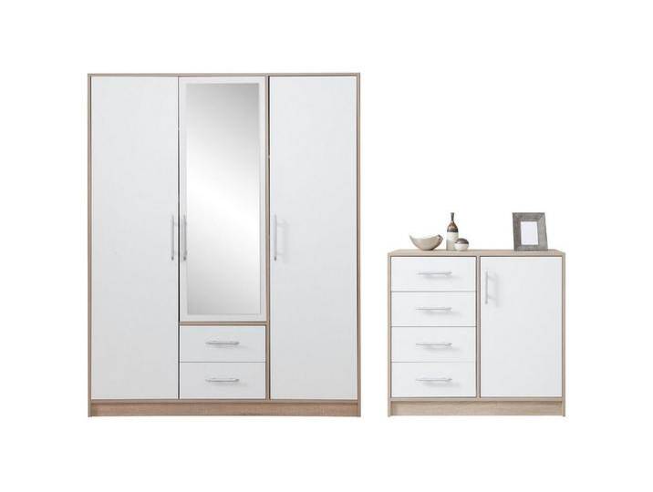Deine Möbel 24 Schlafzimmer-Set SAM C Flur Schlafzimmer, (Set, 2-tlg., Eiche Artisan Weiß Matt Sonoma Anthrazit Cashmere), inkl. Kleiderschrank SRL2 3-türig 150 cm mit Spiegel Kommode SRK2 von SAM-Stil-Art-Möbel