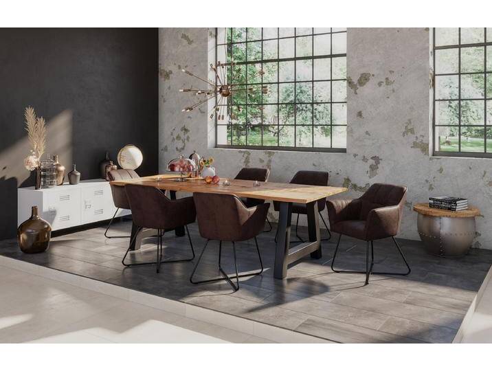 Essgruppe 200 cm Mango naturfarben A-Gestell schwarz mit 6 Stühlen DORA von Möbelliebling