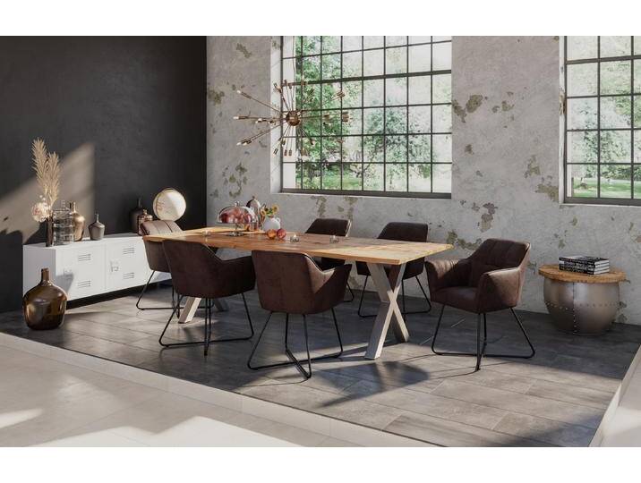Essgruppe 200 cm Mango naturfarben X-Gestell silber mit 6 Stühlen DORA von Möbelliebling