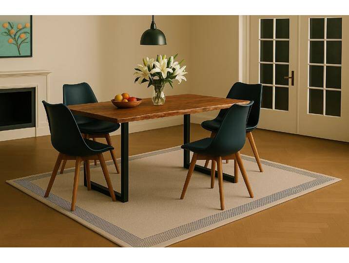 Essgruppe Baumkante massiv 120 x 80 cm Akazie nussbaumfarben U-Gestell schwarz & 4 Stühle schwarz QUINN Essgruppe Baumkante massiv 120 x 80 cm Akazie nussbaumfarben U-Gestell schwarz & 4 Stühle schwarz QUINN von Möbelliebling