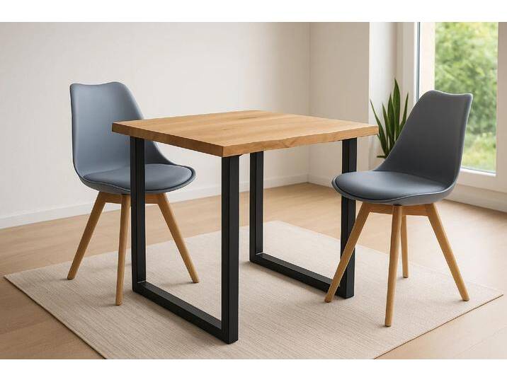 Essgruppe Baumkante massiv 80 x 80 cm Wildeiche U-Gestell schwarz & 2 Stühle grau SEATTLE Essgruppe Baumkante massiv 80 x 80 cm Wildeiche U-Gestell schwarz & 2 Stühle grau SEATTLE von Möbelliebling