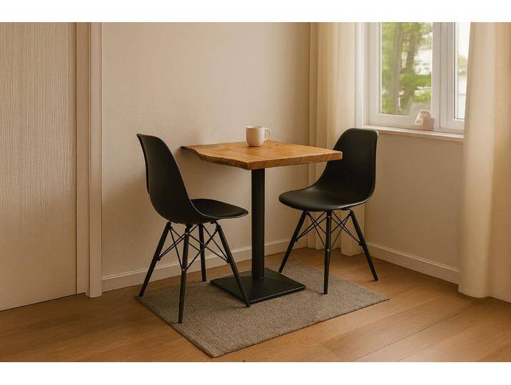 Essgruppe Bistrotisch Baumkante massiv 60 x 60 cm Akazie natur schwarz Säulengestell INES Essgruppe Bistrotisch Baumkante massiv 60 x 60 cm Akazie natur schwarz Säulengestell INES von Möbelliebling